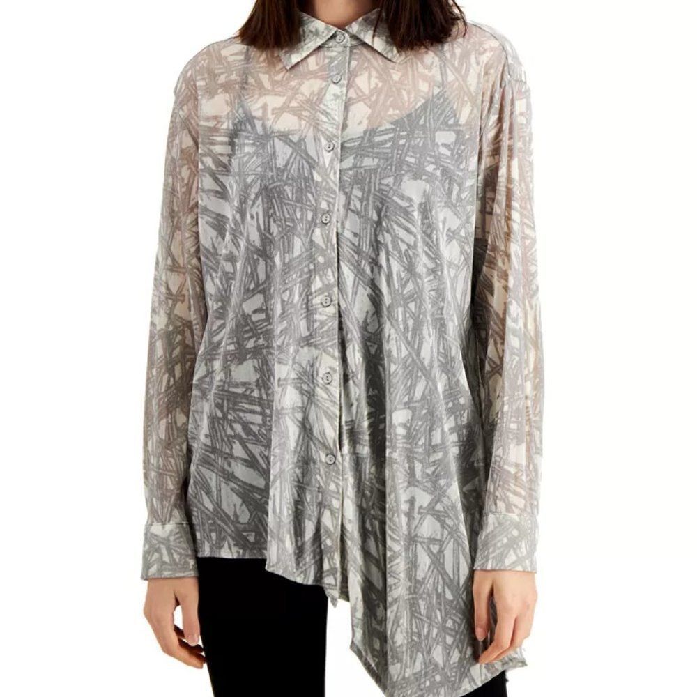 Alfani Printed Asymmetrical Blouse size XL in Gray/White - NEW
